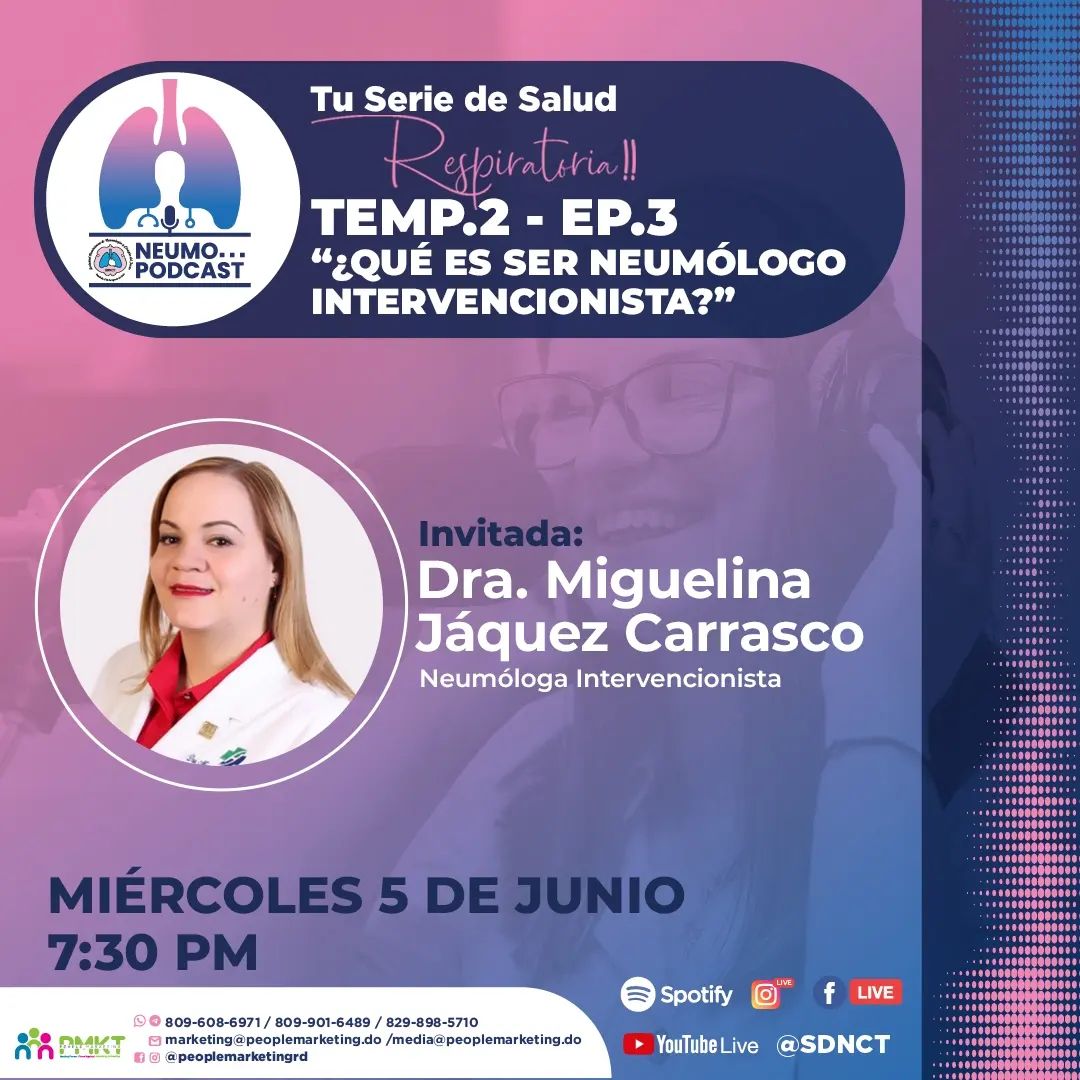 Portada del episodio 03 de la temporada 02 del NeumoPodcast con Dra. Miguelina Jaquez Carrasco, Neumóloga Intervencionista